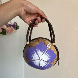 Coconut Shell Bag with Purple Floral Design
